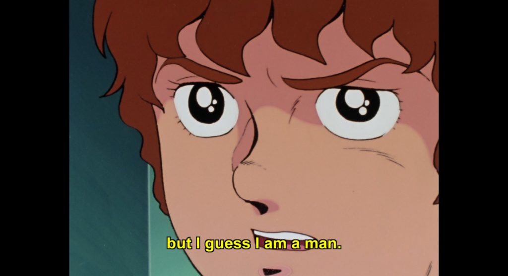 Close up of Amuro's face. Subtitle: ...but I guess I am a man.
